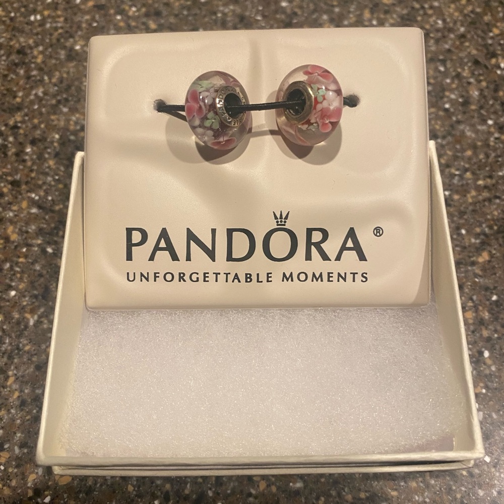 2 Pandora pink floral beads